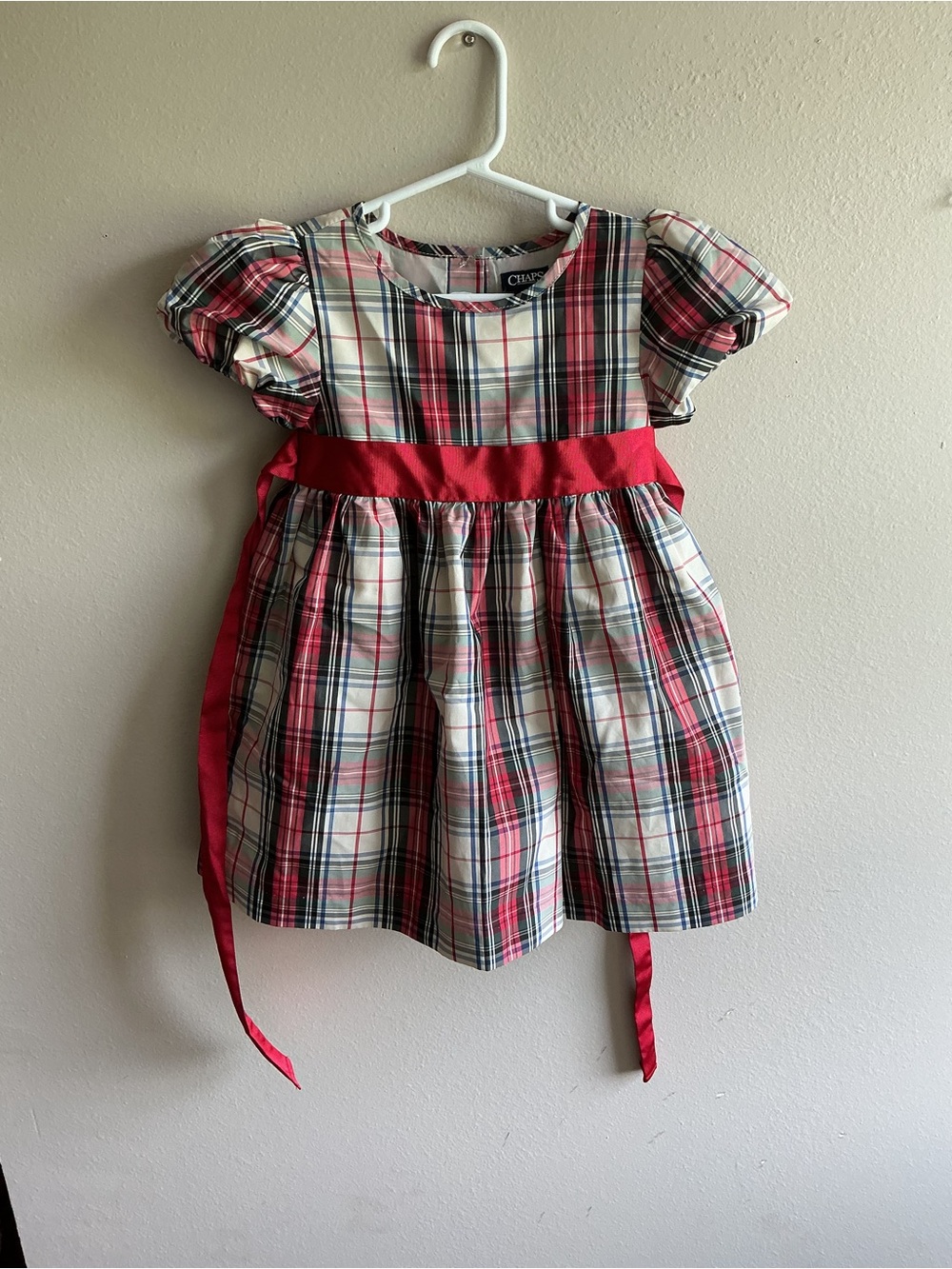Chaps Red Plaid Holiday Dress with Sash